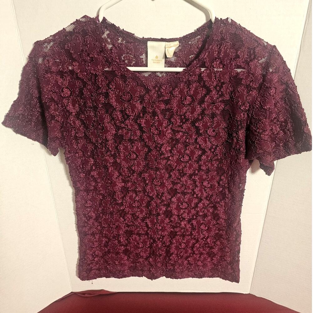 Vintage Lace Top size MEDIUM Wine Purple Sheer Party Y2K Victoria's Secret